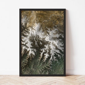 Mount Everest Region Topographische Karte: Satelliten Stil Giclée Druck