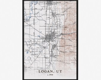 Logan Map (1916) - Vintage Reproduction - Giclée Poster Print - Gift