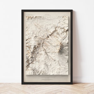 Moab Utah Topographic Map Poster | 1885 Vintage Replica | Giclee Wall Art Print | Framed Home Decor | 3D Relief Illusion