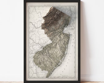 New Jersey Map  (1889) - Vintage Reproduction - Giclée Poster Print - Gift