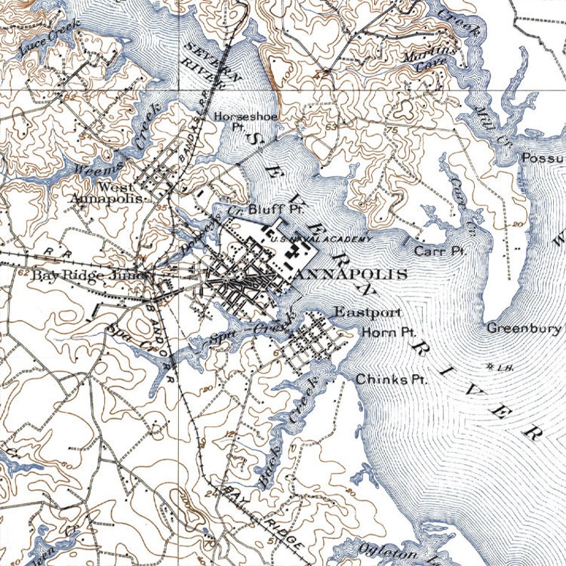 Anne Arundel County Map Historical Topographic Map 1907 Etsy