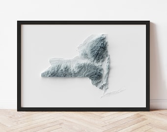 New York Minimalist Relief Map - Elevation Map - Map Art - Topographic - Terrain - Relief - Geologic - 3D Effect (Flat Print) - Gift