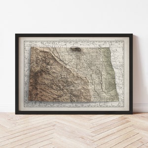 North Dakota Topographic Map: 1897 Vintage Style Giclée Print