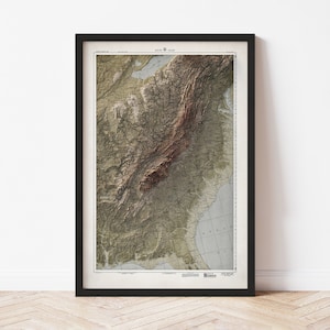 Southern Appalachian Mountains Map  (1953) - Vintage Reproduction - Giclée Poster Print - Gift