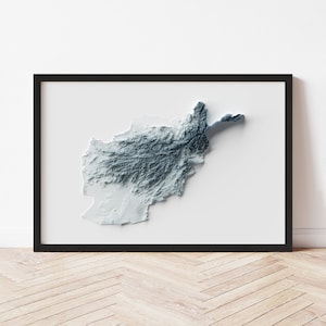 Afghanistan Minimalist Relief Map - Elevation Map - Map Art - Topographic - Terrain - Relief - Geologic - 3D Effect (Flat Print) - Gift