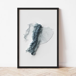 Ecuador Topographic Map Poster | Minimalist Original Design | Giclee Wall Art Print Framed Home Decor 3D Relief Illusion
