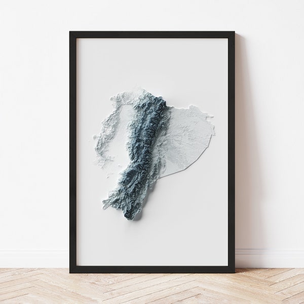 Ecuador Minimalist Relief Map - Elevation Map - Map Art - Topographic - Terrain - Relief - Geologic - 3D Effect (Flat Print) - Gift