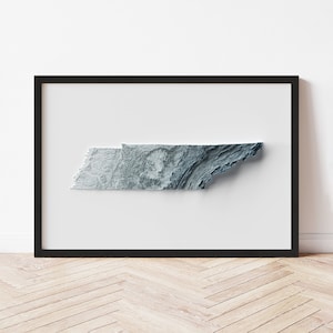 Tennessee Topographic Map Poster | Minimalist Original Design | Giclee Wall Art Print Framed Home Decor 3D Relief Illusion
