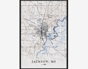 Jackson Map (1908) - Vintage Reproduction - Giclée Poster Print - Gift