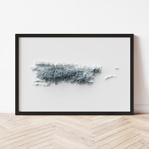 Puerto Rico Minimalist Relief Map - Elevation Map - Map Art - Topographic - Terrain - Relief - Geologic - 3D Effect (Flat Print) - Gift