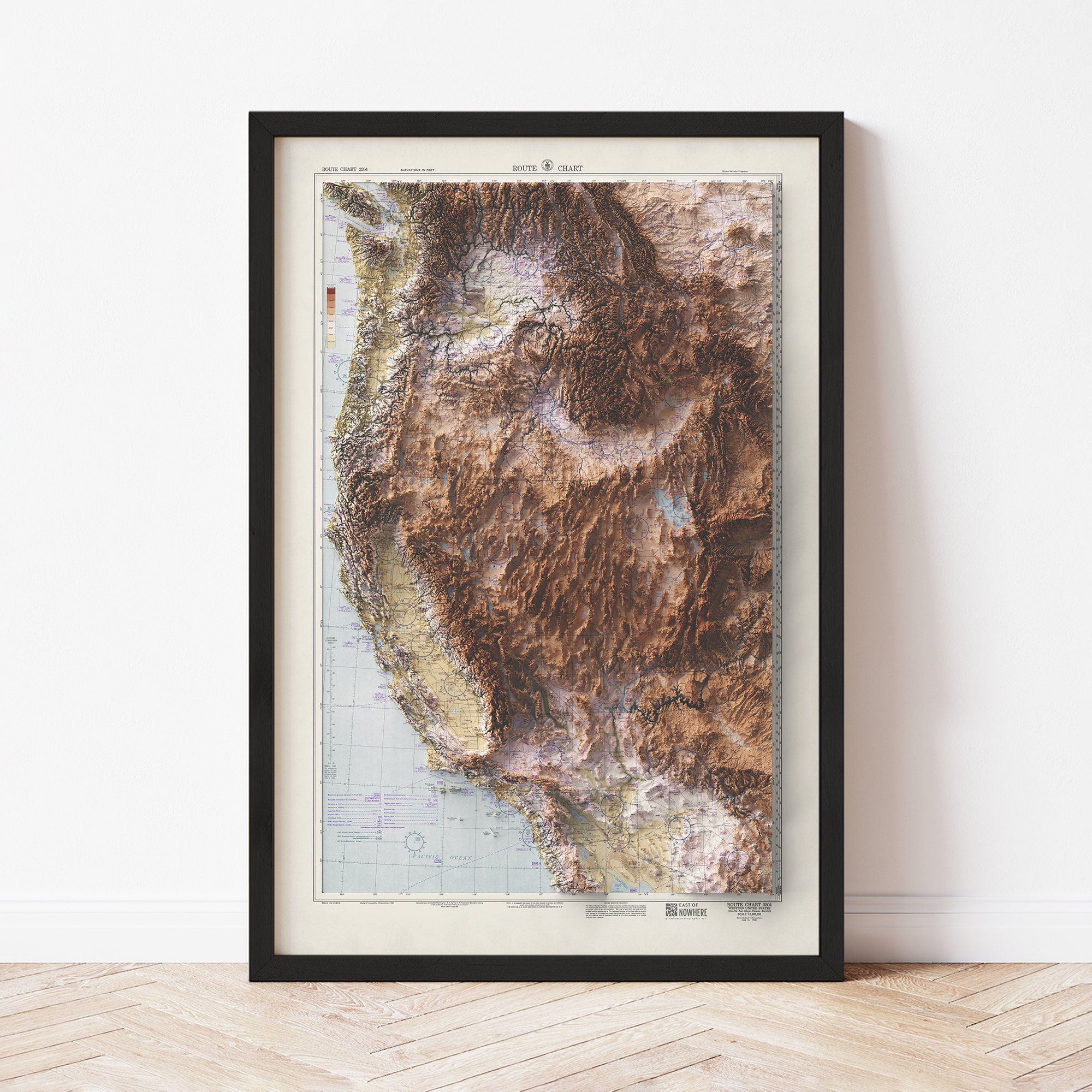 Western United States Topographic Map: 1950 Vintage Style Giclée