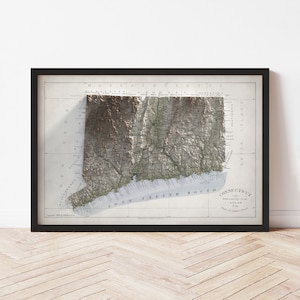 Connecticut Topographic Map: 1893 Vintage Style Giclée Print