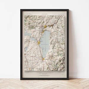 Lake Winnebago Topographic Map Poster | 1957 Vintage Replica | Giclee Wall Art Print | Framed Home Decor | 3D Relief Illusion