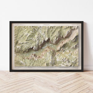 Mappa topografica della Yosemite Valley: stampa giclée stile vintage 1990