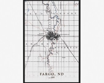 Fargo Map (1912) - Vintage Reproduction - Giclée Poster Print - Gift