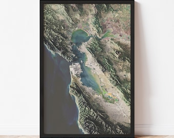 Bay Area Map - Satellite - Elevation Map - Map Art - Topographic - Terrain - Relief - Geologic - 3D Effect - Gift