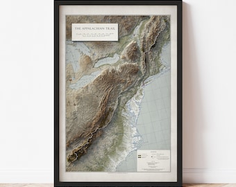 Appalachian Trail Map  (1981) - Elevation Map - Map Art - Topographic - Terrain - Relief - Geologic - 3D Effect (Flat Print) - Gift