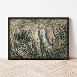 Finger Lakes Topographische Karte: Satelliten Stil Giclée Druck