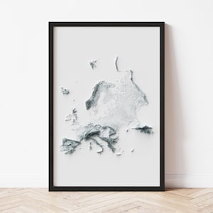 Europe Minimalist Relief Map - Elevation Map - Map Art - Topographic - Terrain - Relief - Geologic - 3D Effect (Flat Print) - Gift