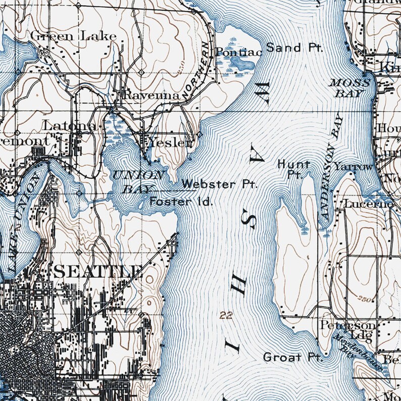 Seattle Map Historic Topographic Map 1897 Historic Map Etsy