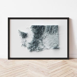 Washington Minimalist Relief Map - Elevation Map - Map Art - Topographic - Terrain - Relief - Geologic - 3D Effect (Flat Print) - Gift