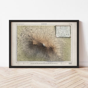 Mount Kilimanjaro Map  (1965) - Elevation Map - Map Art - Topographic - Terrain - Relief - Geologic - 3D Effect (Flat Print) - Gift