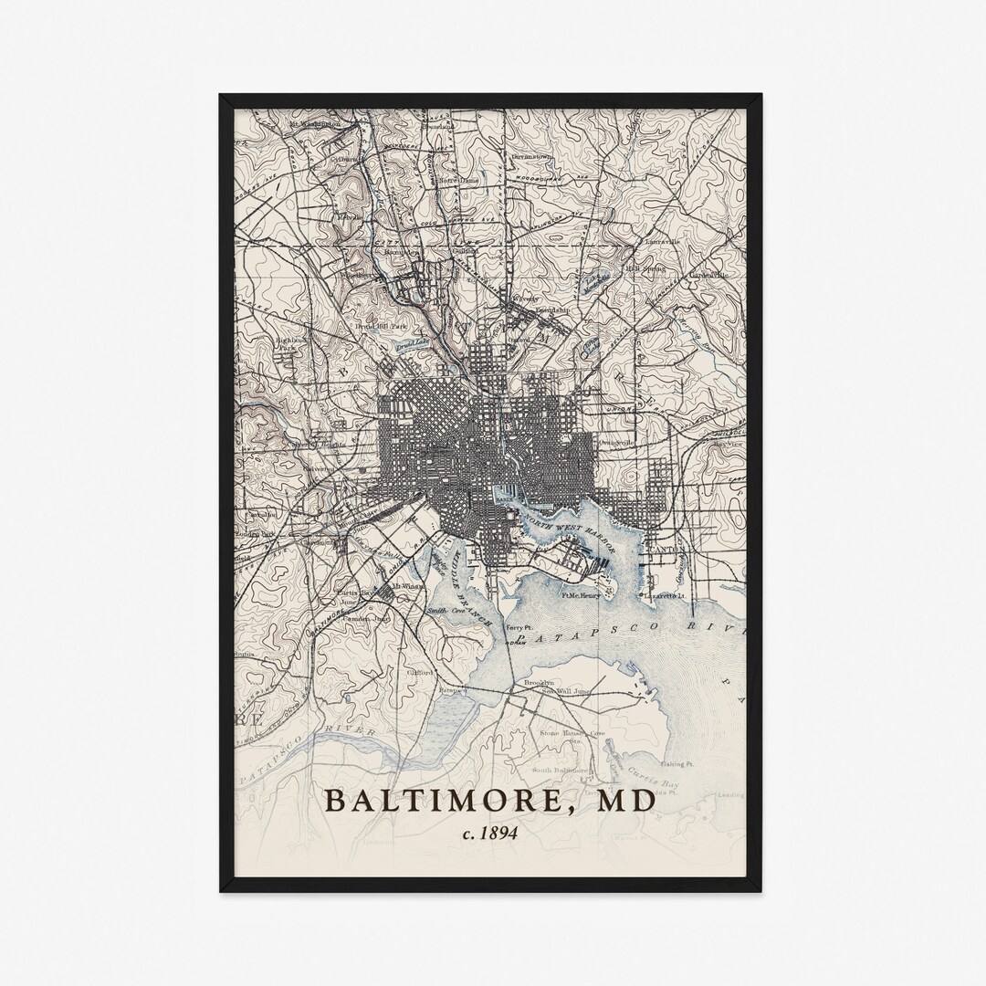 Baltimore Map 1894 Vintage Reproduction Giclée Poster Print Etsy