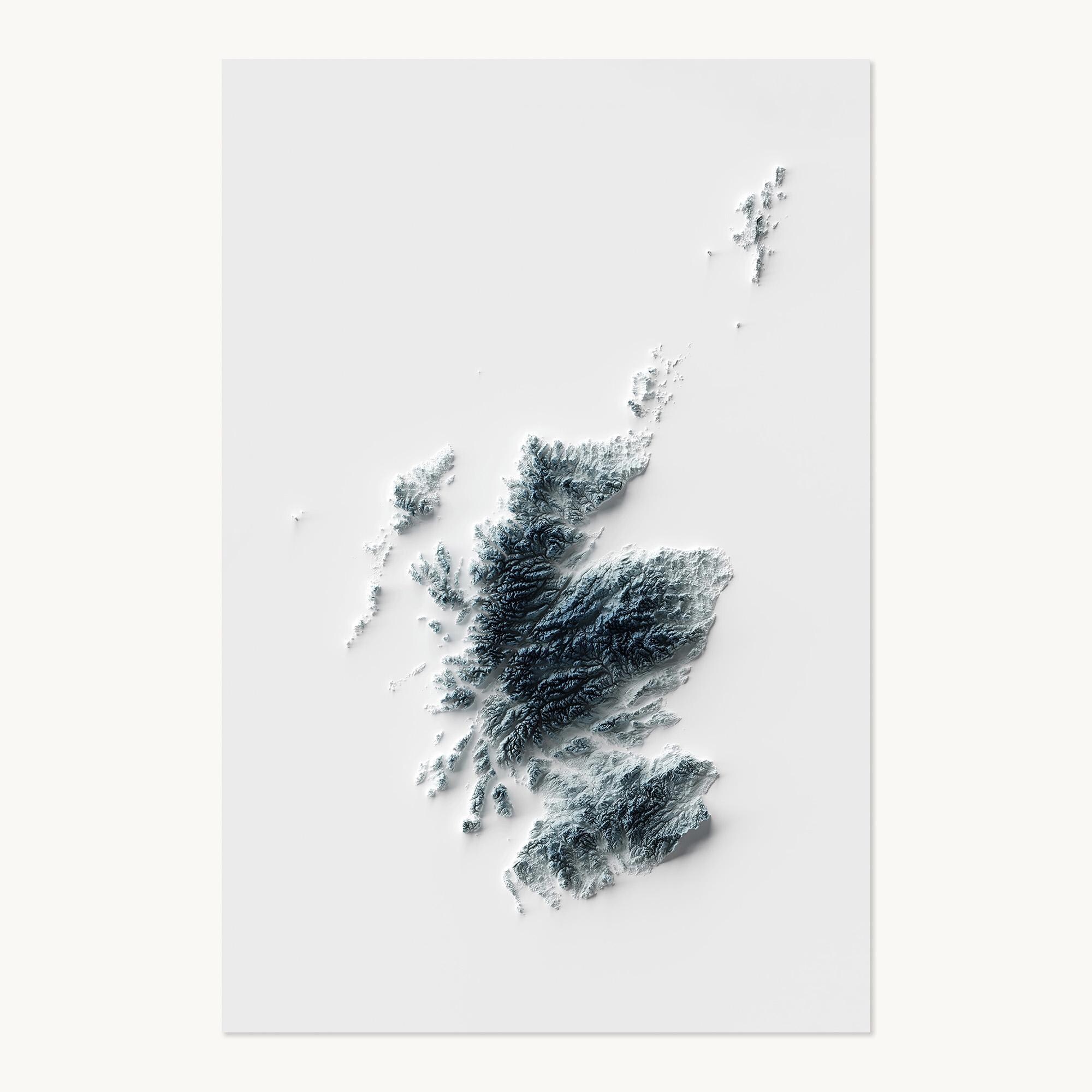 Scotland Poster | Topographic Shaded Relief Map (minimalist Style ...