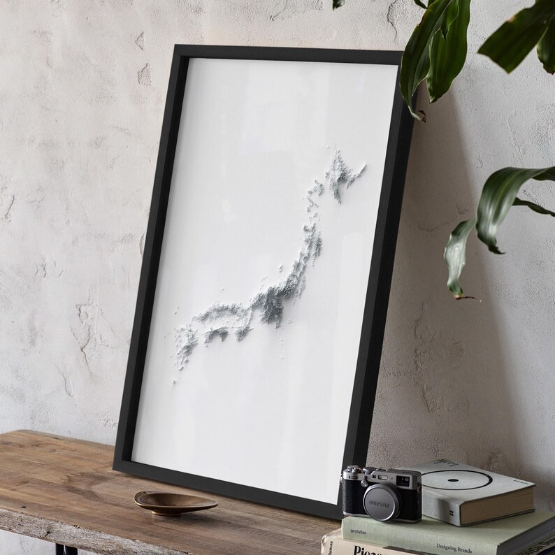 Japan Poster | Topographic Shaded Relief Map (minimalist Style) | Flat ...