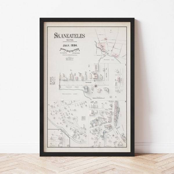 Skaneateles Map - 2D Giclée Print on Fine Art Matte Paper - Vintage Style (1884)