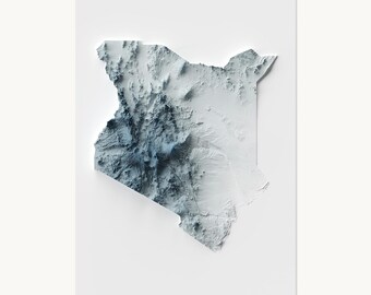 Kenya Map | Topographic Shaded Relief Map (Minimalist Style) | Flat Prints That Look 3D!