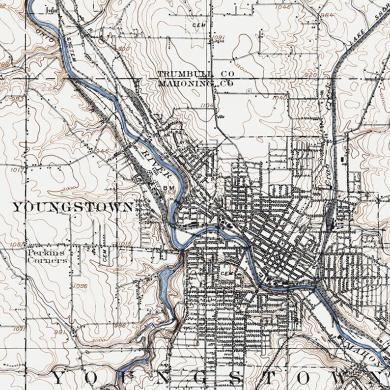 Youngstown Map Historic Topographic Map 1908 Historic Etsy