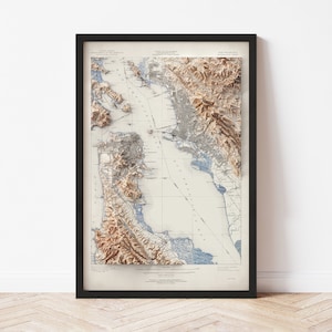 San Francisco Bay Topographic Map: 1915 Vintage Style Giclée Print