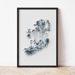 Ireland Minimalist Relief Map - Elevation Map - Map Art - Topographic - Terrain - Relief - Geologic - 3D Effect (Flat Print) - Gift