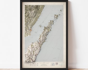 Door County Map  (1954) - Elevation Map - Map Art - Topographic - Terrain - Relief - Geologic - 3D Effect (Flat Print) - Gift