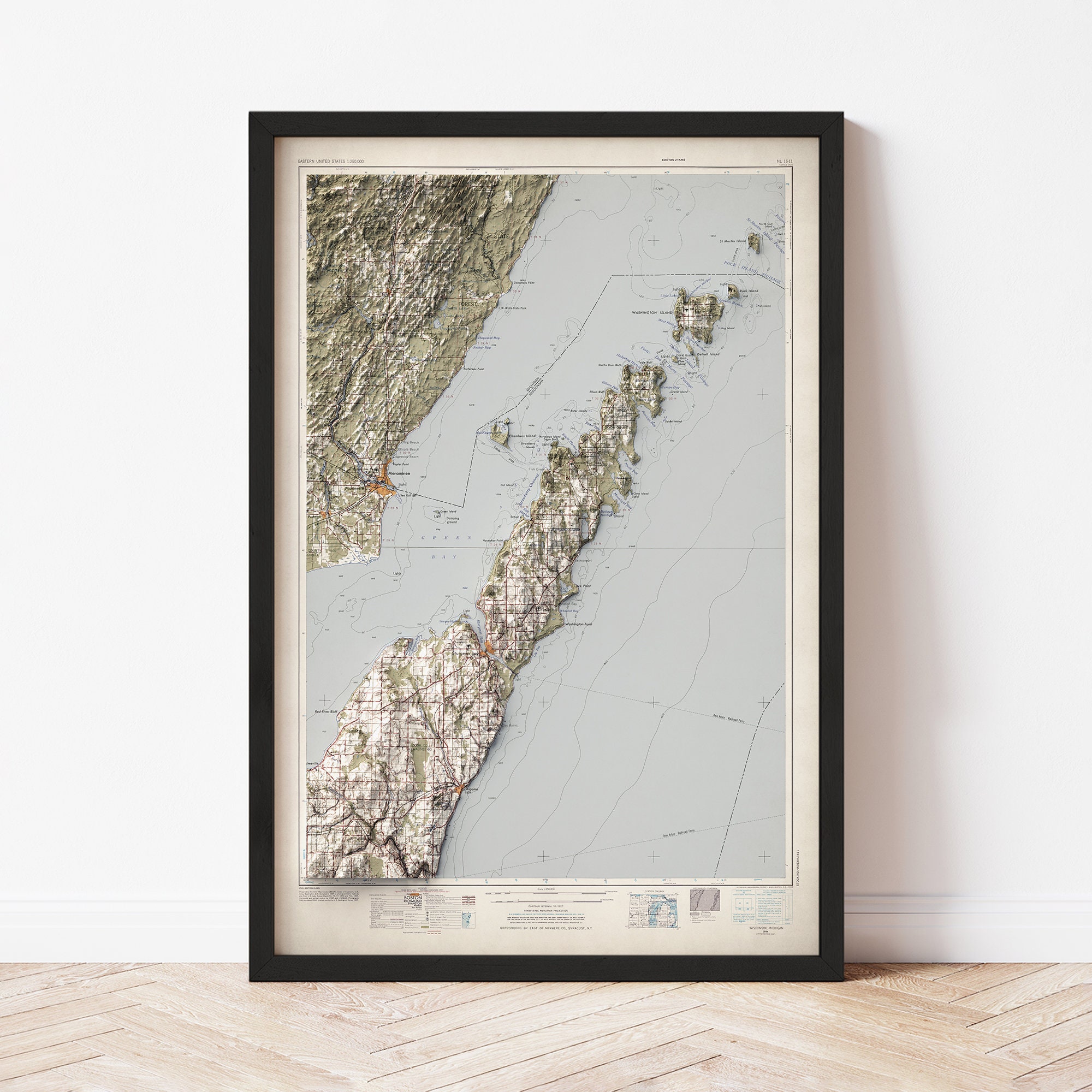 Door County Map 2D Giclée Print on Fine Art Matte Paper - Etsy