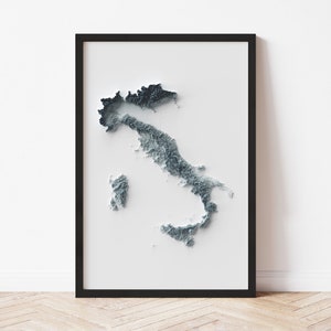Italy Minimalist Relief Map - Elevation Map - Map Art - Topographic - Terrain - Relief - Geologic - 3D Effect (Flat Print) - Gift