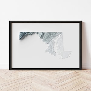 Maryland Minimalist Relief Map - Elevation Map - Map Art - Topographic - Terrain - Relief - Geologic - 3D Effect (Flat Print) - Gift