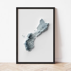 Guam Minimalist Relief Map - Elevation Map - Map Art - Topographic - Terrain - Relief - Geologic - 3D Effect (Flat Print) - Gift