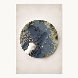 Arctic Circle Map | Topographic Shaded Relief Map (Satellite Style) | Flat Prints That Look 3D!