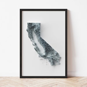 California Minimalist Relief Map - Elevation Map - Map Art - Topographic - Terrain - Relief - Geologic - 3D Effect (Flat Print) - Gift