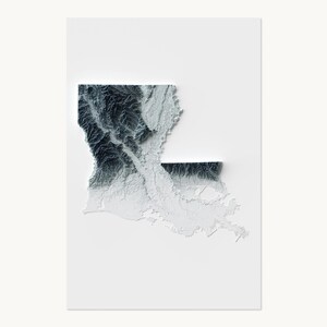 Louisiana Map | Topographic Shaded Relief Map (Minimalist Style) | Flat Prints That Look 3D!