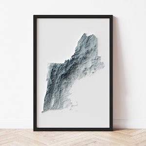 New England Minimalist Relief Map - Elevation Map - Map Art - Topographic - Terrain - Relief - Geologic - 3D Effect (Flat Print) - Gift