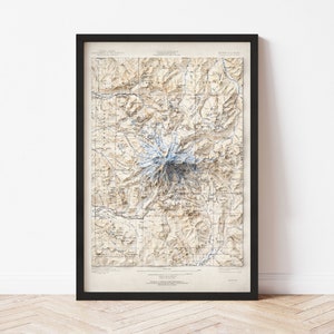 Mapa topográfico do Monte Rainier: impressão giclée estilo vintage de 1924