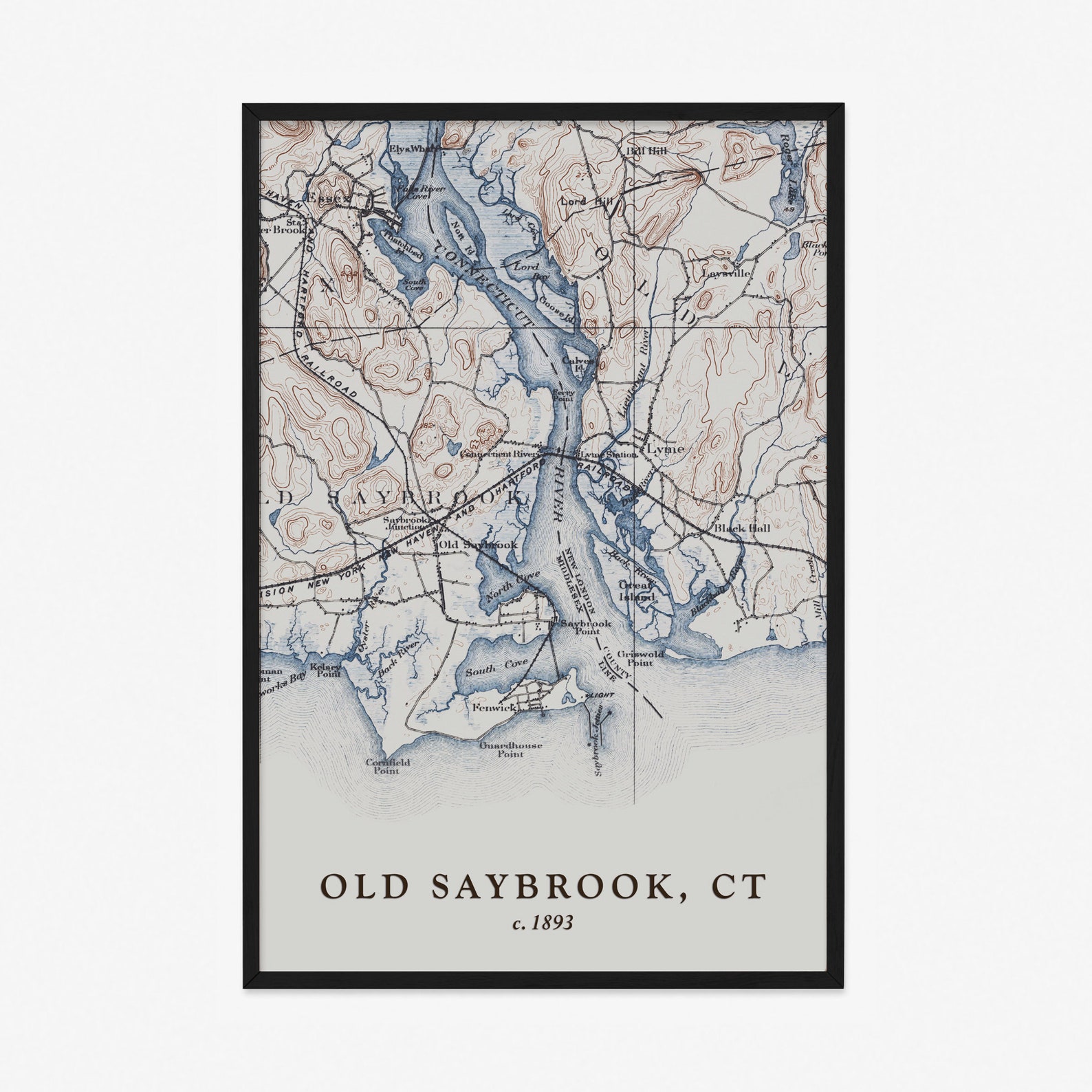 Old Saybrook Map Historic Topographic Map 1893 Historic Etsy