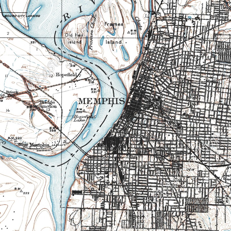 Memphis Map Historic Topographic Map 1927 Historic Map Etsy