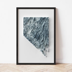 Nevada Minimalist Relief Map - Elevation Map - Map Art - Topographic - Terrain - Relief - Geologic - 3D Effect (Flat Print) - Gift