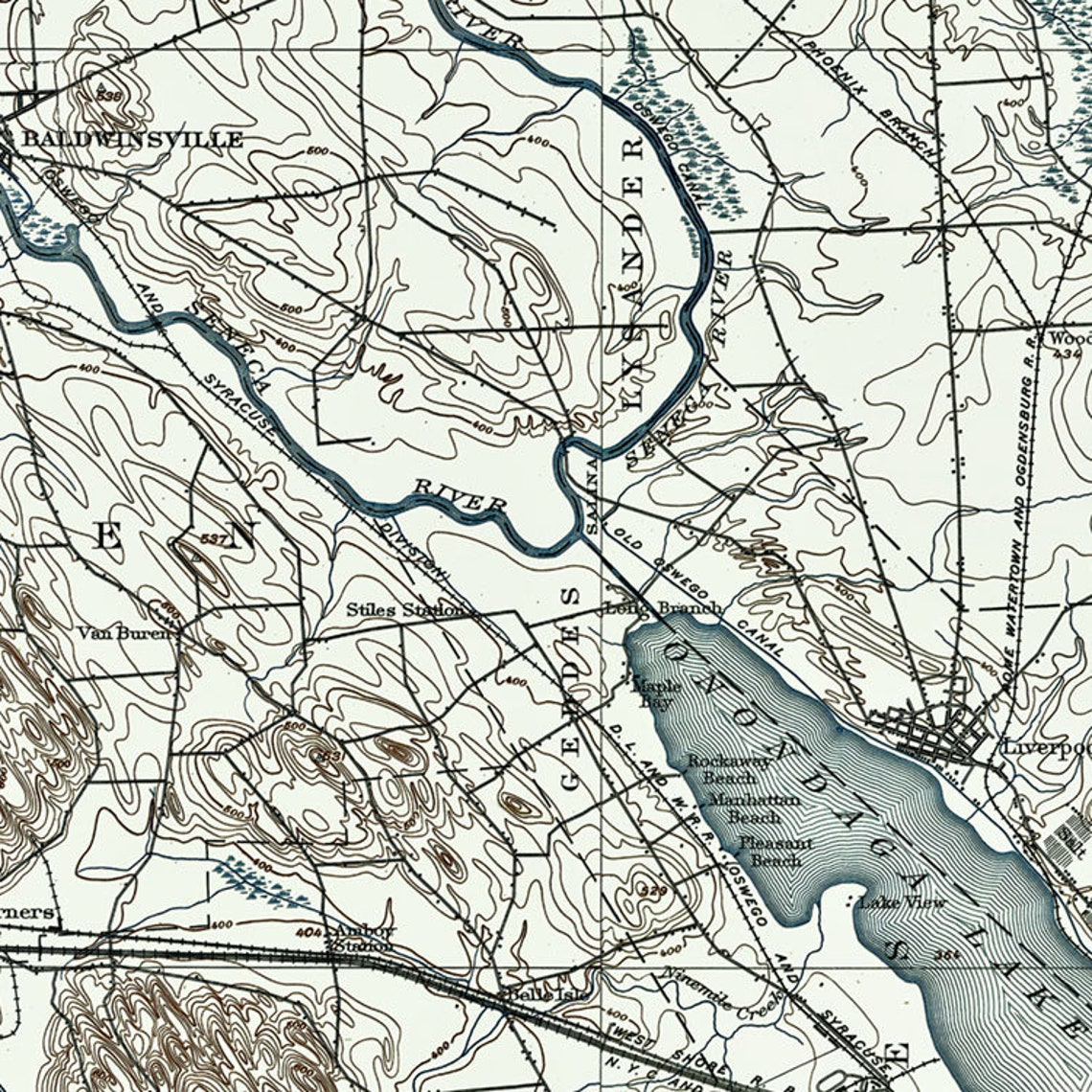 Onondaga County Map Historical Topographic Map 1898 Etsy