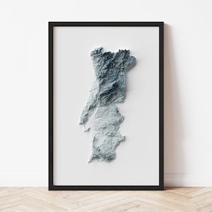 Portugal Minimalist Relief Map - Elevation Map - Map Art - Topographic - Terrain - Relief - Geologic - 3D Effect (Flat Print) - Gift