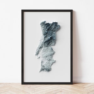 Portugal Topographic Map Poster | Minimalist Original Design | Giclee Wall Art Print Framed Home Decor 3D Relief Illusion
